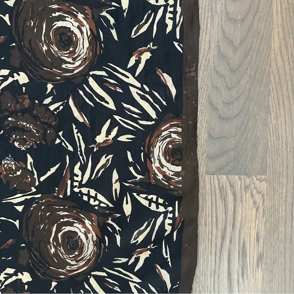 Lisa Corti Floral Abstract Printed 100% Silk Scarf Brown, Black, Cream 32.5